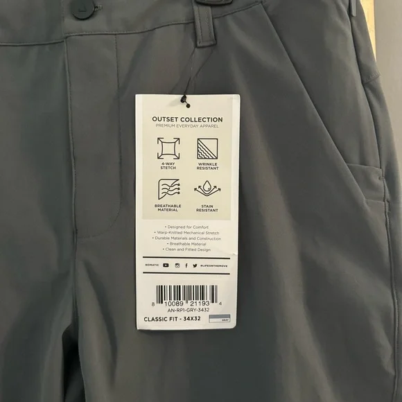 Nomatic outset pant classic fit gray 34 X 32 NEW - Picture 11 of 11